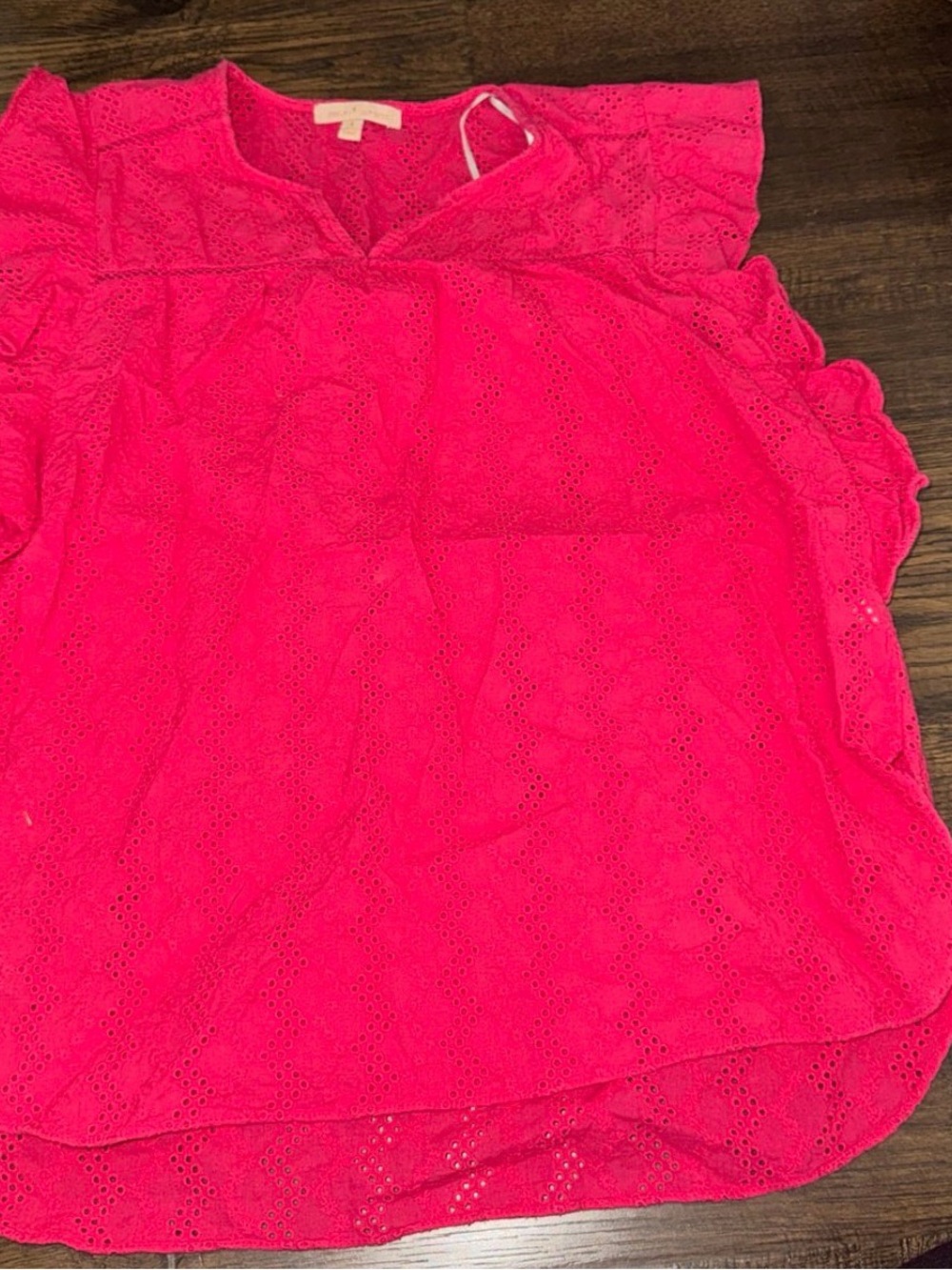 Women's Pink Eyelet Ruffle Sleeve Blouse